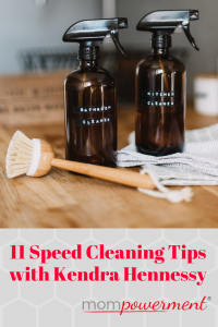 2 dark brown spray bottles of cleaner 11 Speed Cleaning Tips with Kendra Hennessy Mompowerment