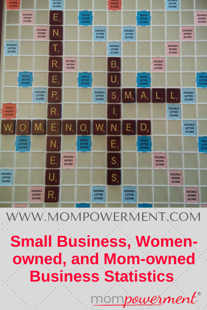 Various relevant words spelled in Scrabble tiles Small Business, Women-owned, and Mompreneur Business Statistics Mompowerment