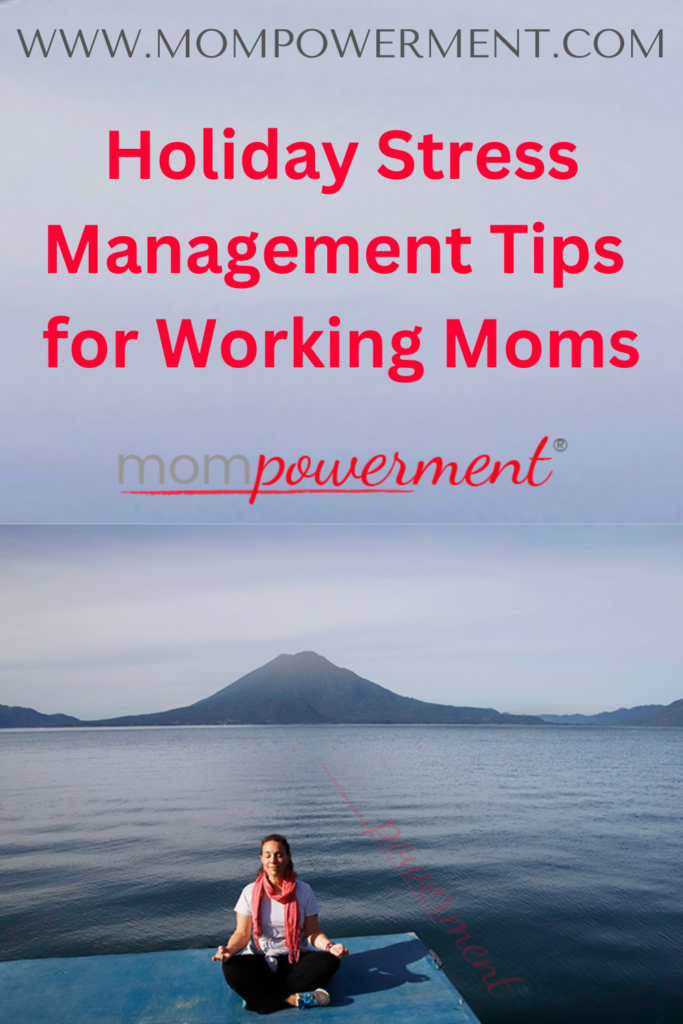 Suzanne Brown sitting on dock by lake with mountains in the background Holiday Stress Management Tips for Working Moms Mompowerment